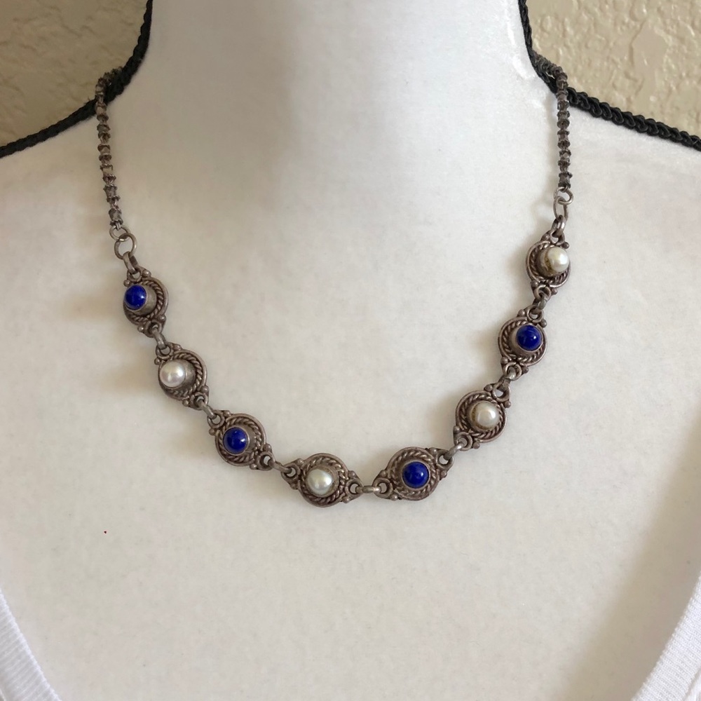 Vintage 925 Silver Beaded Necklace